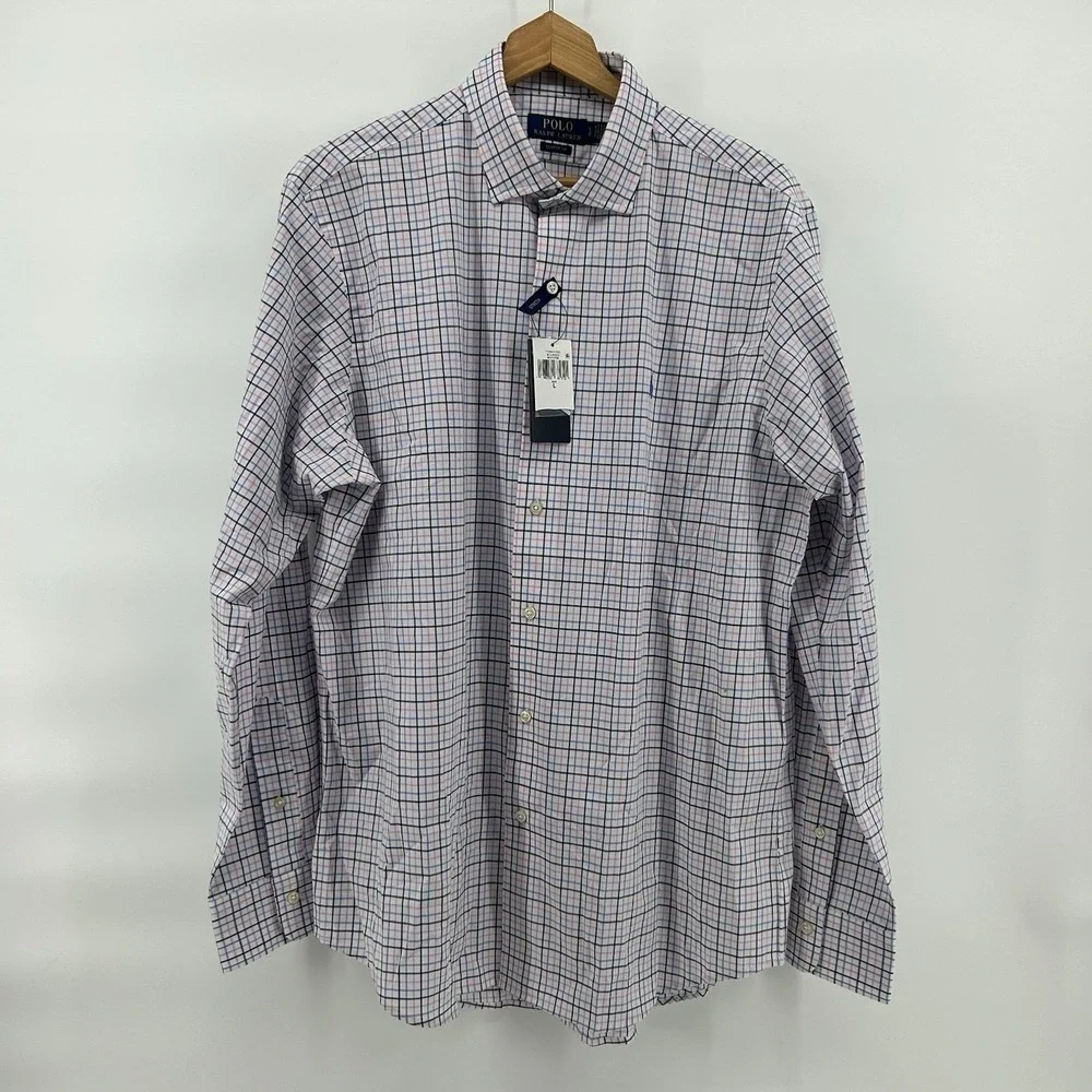 Polo Ralph Lauren Shirt Mens‎ L Classic Fit Windowpane Plaid Stretch Pony NWT
